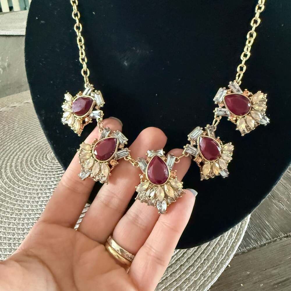 Chloe + Isabel Gold-Tone Red Teardrop Crystal Cluster Necklace and Earrings Set - Picture 2 of 7